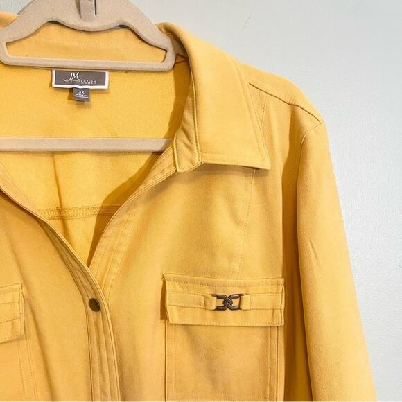 Plus Size JM Collection Women Yellow Suedelike Button Down 3/4 Sleeve Size 3X - Picture 3 of 12